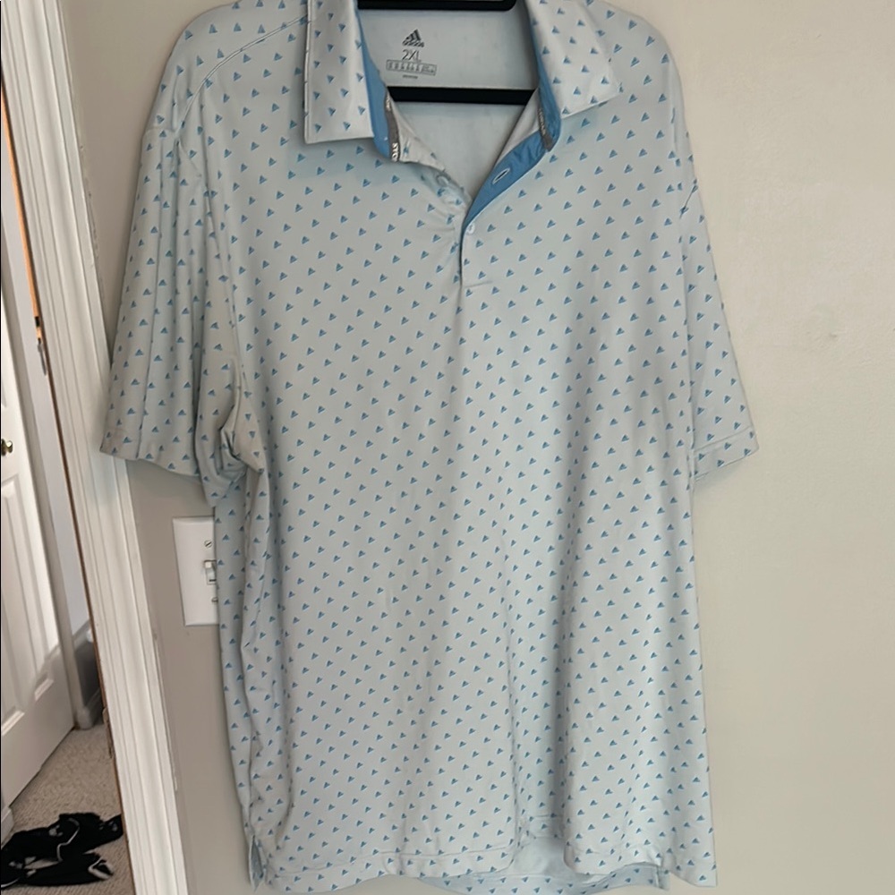 Adidas Blue Polo Shirt with Geometric Pattern